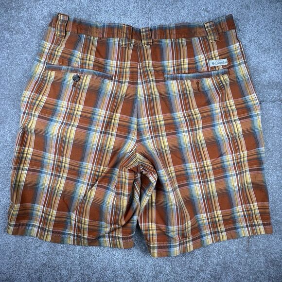 Columbia Shorts 36 Mens Orange Indian Madras Plaid Chino Flat Front Modern Fit - Picture 6 of 7